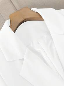 棕色系带双排扣女士西装外套，中长款修身通勤夹克，挺括垂坠面料，优雅休闲外套，适合25-45岁女性，春季白色 - 白色 - 查看 7