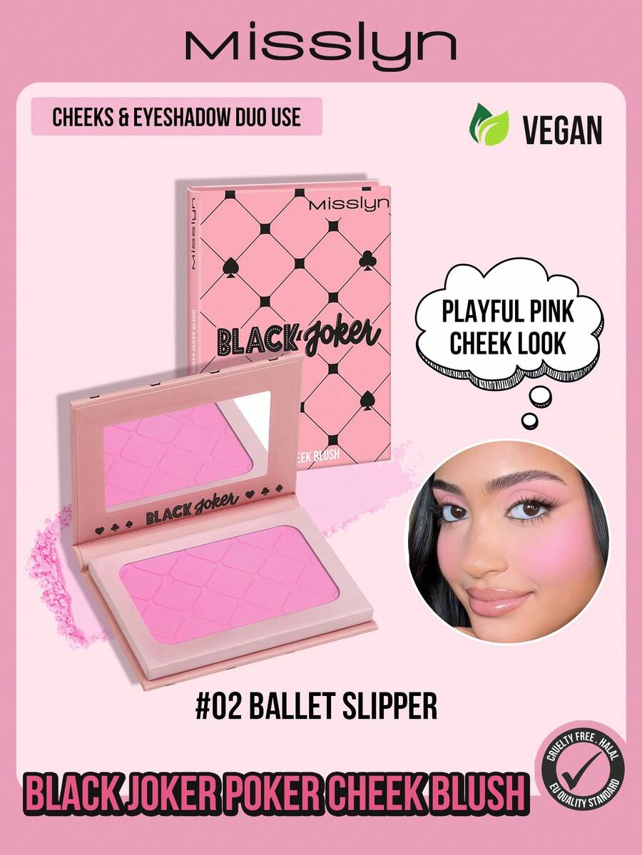 MISSLYN-BLACK 小丑扑克牌腮红，单色腮红盘，哑光质地，高显色度，顺滑配方，自然光泽，轻盈持久，高光盘，新年妆容，便携尺寸，适合旅行和户外活动 - #02 Ballet Slipper - 查看 1