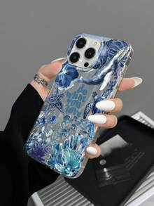 时尚水下元素海龟、海星、鲸鱼标语2D亮面箔印手机壳，搭配白色蝴蝶珍珠挂绳，自用或送礼皆宜，兼容 11/12/13/14/15/16/16 Pro/16 Pro Max，Galaxy A05/A15/A25/A35/A53/A54/A55/S23/S24 Ultra - 無色 - 查看 4