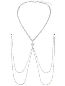 1pc Fake Nipple Piercing With Chain Fake Nipple Rings For Women Sexy Non Piercing Nipple Ring With Necklaces Adjustable Nipple Fake Nipple Ring Non Piercing Nipple Jewelry - Silver - View 4