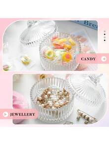 Hộp đựng mỹ phẩm và trang sức bằng thủy tinh trong suốt kẻ sọc có nắp đậy và bông phấn mềm mại, kiểu dáng sang trọng thời Victoria, hộp trang trí phòng tắm thanh lịch, hộp đựng phấn kẻ sọc cổ điển, món quà đựng mỹ phẩm hoàn hảo, hộp đựng bông phấn, món quà ý nghĩa và đáng sưu tầm cho ngày lễ, lý tưởng cho Ngày Valentine. - Xem 4