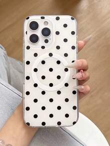 1pc Simple Polka Dot Magnetic Phone Case For IPhone17Pro Max 17Pro 17 16 Pro 15 14 Pro Max 15 Promax 12/13promax Cover With Magsafe Stand Shockproof Cute Cases - Black and White - View 1