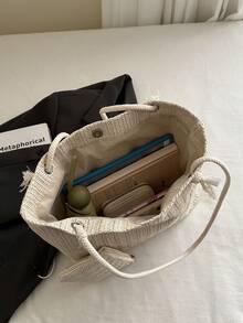 Fashionable Straw Woven Tote Bag, Casual Large Capacity Shoulder Bag For Women, Spring/Summer - Beige - View 6