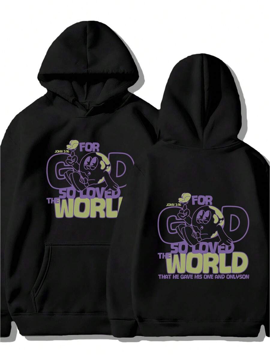 New Autumn Winter Men's Hooded Sweatshirt With Front And Back Print Patterns And Letters Street Versatile Hoodie Daily Outings Casual Wear And Sports Fashionable Design Comfortable Fabric High-Quality Craftsmanship Essentials Hoodie Hoodie Women Sweatshirts Women Hoodies Men's Hoodie Sweatshirts Men Essentials Fear - màu đen - Xem 1