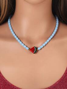 1 pieza Collar de cuentas de vidrio hecho a mano, diseño de fruta transparente de estilo artesanal bohemio, accesorio de moda para la playa, nueva llegada primavera/verano 2026 - rodajas de limón y naranja - Ver 11