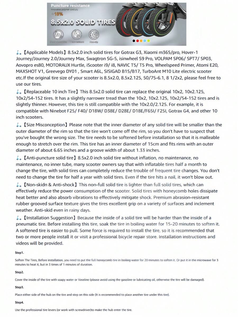 GLDYTIMES 8.5x2.0 Solid Tire, 50/75-6.1 Scooter Tire 8 1/2x2 Inch Replacement Tire, Fit For Isinwheel S9 Pro IScooter I9/ I8 Electric Scooter, Explosion-Proof Wheel, Red 2pcs - Red - View 1