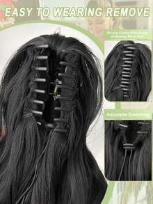 22 Inch Long Wavy Synthetic Hair Ponytail Extension, Long Wavy Braided Wig With Clip, Suitable For Daily Wear, Black Wavy Long Hair Braid - Multicolor - View 6