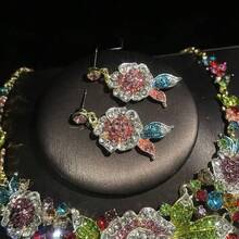 1 Set de Joyas de Diseño Floral Elegante y Lujoso, 3 Piezas (Aretes y Collar), Adecuado para Novias, Bodas, Banquetes y Fiestas - Conjuntos de joyas - Ver 8