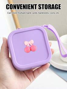 迷你硅胶化妆包，樱桃装饰，多功能小方包腕包，耳机手机数据线收纳袋，可装项链、戒指、钥匙、耳机、数据线、卡片等，适合通勤上班、出差、郊游、度假、母亲节礼物、结婚礼物等。 - 彩色 - 查看 4