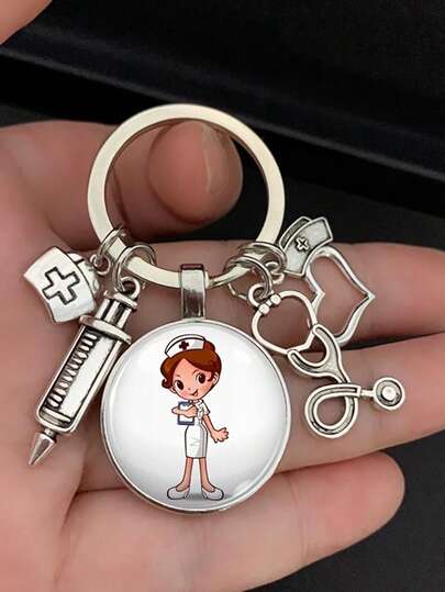 Minimalist Carved Cartoon Cute Stainless Steel Keychain, Lovely Gift For Doctors And Nurses