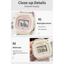 Casio W-218HC Nude Pink Square Digital Watch 50M Waterproof Shockproof LED Light Multifunctional Student Sports Wristwatch - one-size - View 3