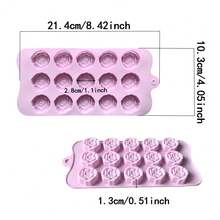 1个15孔3D玫瑰花形硅胶巧克力模具，可用于DIY糖果、布丁、甜点、蛋糕装饰、冰块制作 - 查看 6