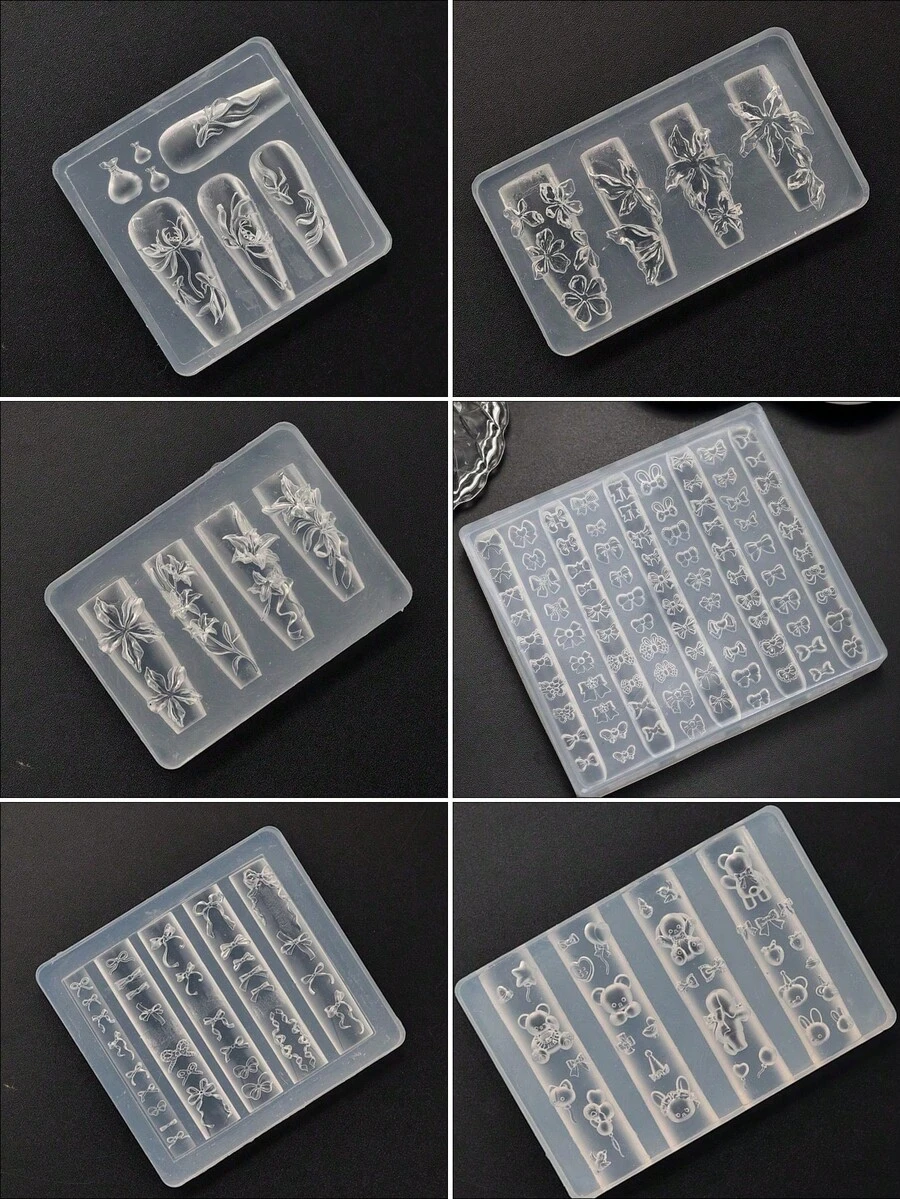 3D Silicone Nail Art Molds - Pearl Chain, Line, Cartoon Bow, Flower, Skirt, Wing Designs, Essential For Nail Technicians - Multicolor - View 1