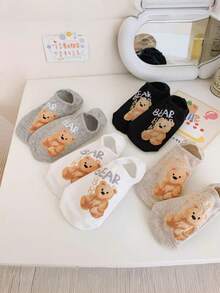 1/4 Pair Cute Bear Invisible Boat Socks, Low Cut Non-Slip Breathable Cartoon Style Invisible Socks For Girls - Multicolor - View 3