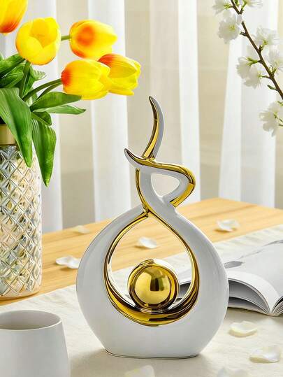 A High-Quality Home, Office, And Guest Room Decorative Ornament In Gold And White, A Luxurious Yet Minimalist Abstract Decoration, Perfect For Home Entryways, Display Cabinets, Living Room Tabletops, And Everyday Or Holiday Use.