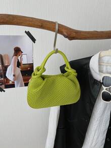 新款时尚编织纯色手提包，单提手设计，可调节肩带，可单肩背或斜挎，内部空间宽敞，时尚实用，可装钥匙、口红等日常用品，适合女性、女大学生、通勤、旅行、约会、购物、出差及各种日常场合。 - 綠色 - 查看 3