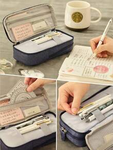 大容量立式化妆包、铅笔盒、多功能双层折叠铅笔盒、化妆品和化妆刷收纳袋、双开口设计多功能文具盒。 - 彩色 - 查看 4