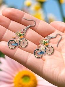 1 Đôi bông tai nữ kiểu dáng phẳng 2D - Thiết kế xe đạp cổ điển 2D | Chất liệu acrylic và sắt, phù hợp đeo hàng ngày, mọi mùa. - Nhiều màu - Xem 7