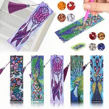 Bộ dụng cụ tranh đính kim cương làm bookmark, gồm 1 chiếc, với các họa tiết Rồng, Công, Bướm, Thỏ, được làm từ da PU kèm tua rua, thích hợp làm quà tặng ngày lễ cho người lớn mới bắt đầu và những người yêu sách. - Xem 3