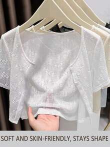1 buah Bolero Lengan Pendek Berenda, Bolero Tipis Ringan untuk Gaun Musim Panas - MultiWarna - View 7