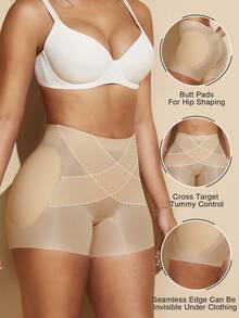 1 pieza Shapewear sin costuras para mujer, con moldeado natural, levantamiento de glúteos, aplanamiento del abdomen, pantalones moldeadores - Albaricoque - Ver 2