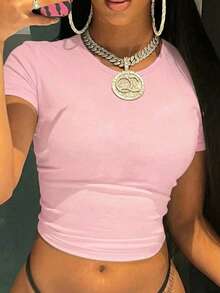 Áo thun nữ tay ngắn cổ tròn, kiểu dáng thường ngày, phù hợp cho mùa xuân/thu/hè, hoàn hảo cho mùa tựu trường, cũng lý tưởng cho áo nữ mặc trong các dịp lễ, đi nghỉ mát, trang phục công sở và nhiều hơn nữa. Áo thun màu hồng. - Hồng - Xem 5