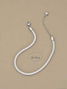 1pc Minimalist Smooth Heart & Snake Bone Chain Stainless Steel Anklet For Women, Silver Jewelry, Suitable For Summer, Vacation, Beach Party, Daily Wear, Gift For Lover, Friend, Birthday - Silver - View 3