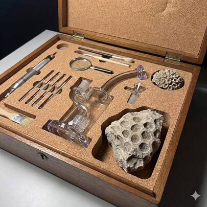 Victorian Adventurer Toolbox,Glass B.Ong With Pipe And Bowl Antique Brass Compass & Sundial Water Pipe Set, Steampunk Home Decor Gift