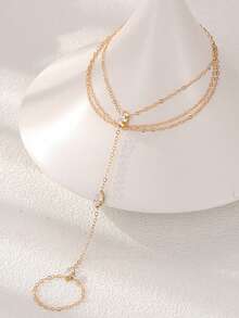 1件套优雅闪亮多层叠戴戒指手链套装，适合女性日常佩戴、夜店派对、聚会等场合。 - 金色 - 查看 2