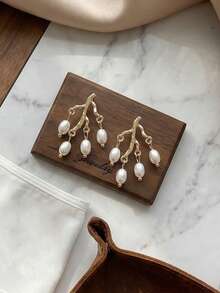 2件套时尚简约优雅巴洛克风格花卉珍珠吊坠耳环，铜质仿珍珠多色耳环，适合女性日常、派对、节日佩戴，珠宝礼品 - 彩色 - 查看 5