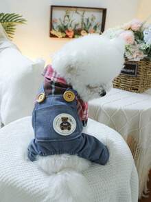 1件宠物衣服狗狗背带裤小型犬服装 - 可爱背带裤 - 藍色 - 查看 7