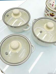 Juego de 3 piezas de utensilios de cocina esmaltados, que incluye olla de sopa mini, olla de doble asa y olla pequeña de fondo plano - Ver 9