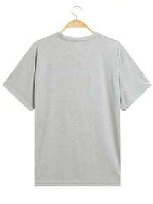 Letter Printed Round Neck Women Short Sleeve T-Shirt Comfortable Cotton T-Shirt - 灰色 - 查看 2