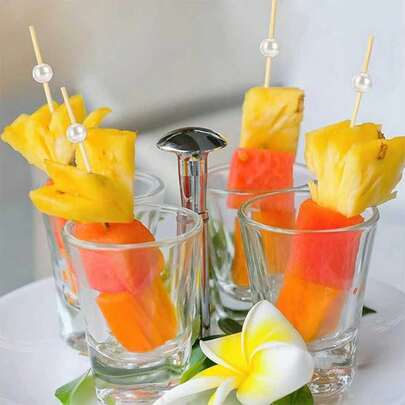 Pinchos de bambú decorados con perlas blancas, adecuados para diversos tipos de fiestas temáticas, aperitivos, bebidas de frutas, postres, panes, pasteles, cocina, restaurantes, bodas, Navidad, regalos