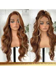 13x4 Synthetic Lace Front Wig, Wavy Lace Front Wig, Pre-Plucked, No Glue Needed, 26 Inches, Instant Wear Wig For Women, Suitable For Beginners - Blonde Highlight - View 5