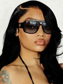 1 Pair Large Square Fashion Glasses , Retro Versatile Casual Glasses Suitable For Daily Wear, Street Style, Vacation, Travel, Summer Beach, Black Frames - Black - View 1