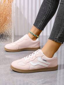 女士复古休闲运动跑步鞋，平底运动鞋，硫化鞋，厚底运动鞋，粉色橡胶底鞋，永不过时，舒适度高，是女士的必备之选。 - 粉色 - 查看 5