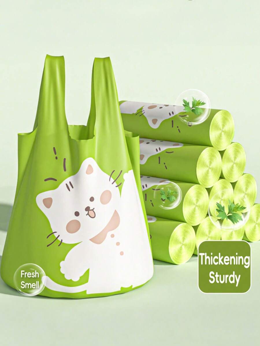 One Roll Of 50 Green Portable Large Garbage Bags - Suitable For Various Uses Including Office, Kitchen, Living Room, Bathroom, And Outdoor Catering/Commercial Waste. Stylish Garbage Bags For Christmas And New Year. - 綠色 - 查看 1