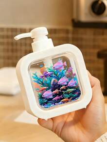 Creative Bathroom Dispenser Bottle With Manual Pump - Featuring Marine Life Art, With Manual Pump - Underwater World: Coral, Octopus And Starfish Adventure, Fresh Watercolor Style, Suitable For Bathroom, Kitchen And Sink Design Or Decor - Suitable For Dispensing Hand Soap, Hand Wash, Body Wash - Creative Lotion Bottle, Lotion Dispenser, Bathroom Accessories - Multicolor - View 7