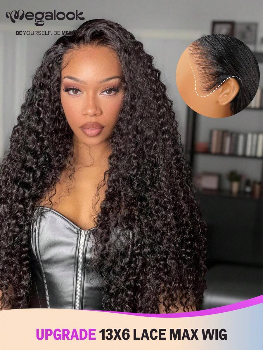 MEGALOOK Tóc giả nâng cấp 13x6 Three-Go™ không cần keo, kiểu sóng nước, làm từ tóc người thật, màu tự nhiên, đường chân tóc đã được tỉa sẵn, mật độ 180%, dài 18-30 inch, thích hợp cho sử dụng hàng ngày, dự tiệc, cosplay. - SNatural - Xem 1