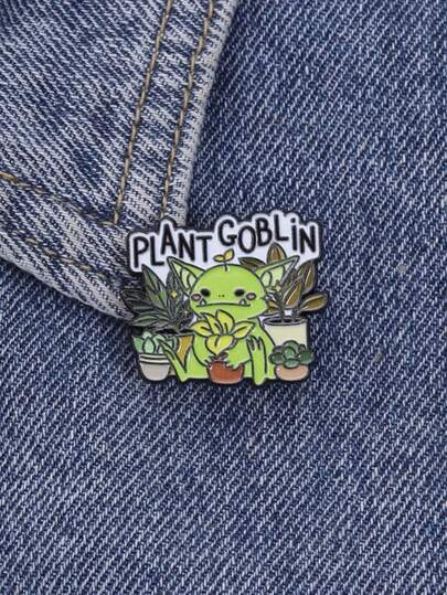 1PC "Plant Goblin" Kawaii Green Goblin Enamel Pin - Whimsical Plant Parent Brooch, Aesthetic Lapel Pin For Backpacks Jeans Bags, Plant Lover Accessories Gift