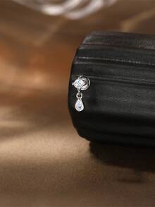 1 Pc Water Droplet Pattern Flat Head Piercing 925 Sterling Silver Dainty Drop Earring 18K Gold Plated For Women Daily Wear Party Anniversary Valentine's Day Wedding Bridal Jewelry - Silver - View 4