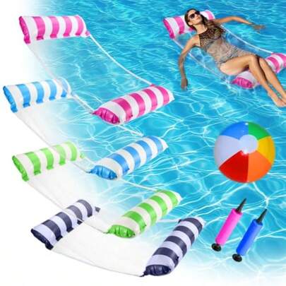 Nasjac 4 Piezas Hamaca de Agua Inflable 7 En 1 Flotadores para Alberca Plegable Cama Piscina con 1 Balón Playa Y 2 Bomba Aire Inflables para Alberca Montables Juguete para Alberca Playa Verano