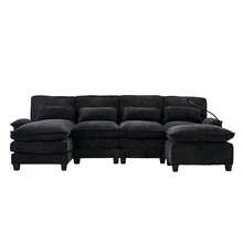 106" U-Shaped Sectional Sofa Cloud Couch For Living Room, Upholstery Comfy Modular Sofas, 4 Seat Chenille U-Shaped Sleeper Sofa, High-Density Sponge Filling, With Chaise Lounge, Ottoman & Pillows(Navy) - 黑色 - 查看 10