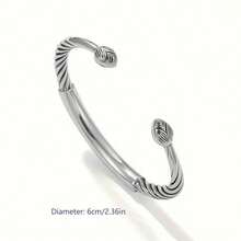 1pc Men's Fashion Alloy Bracelet, Designed With Engraved Alloy Bracelet, Featuring Charms And Amulets, Open Bangle Bracelet, Suitable As Jewelry Gift For Men And Women - Multicolor - View 6