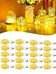 20入 LED 迷你串燈 閃爍銅線螢火蟲星光燈，適用婚禮派對聖誕桌心裝飾，100cm 銀色線燈串，適合臥室、DIY 手作、聖誕花環、派對 - 彩色 - 查看 11
