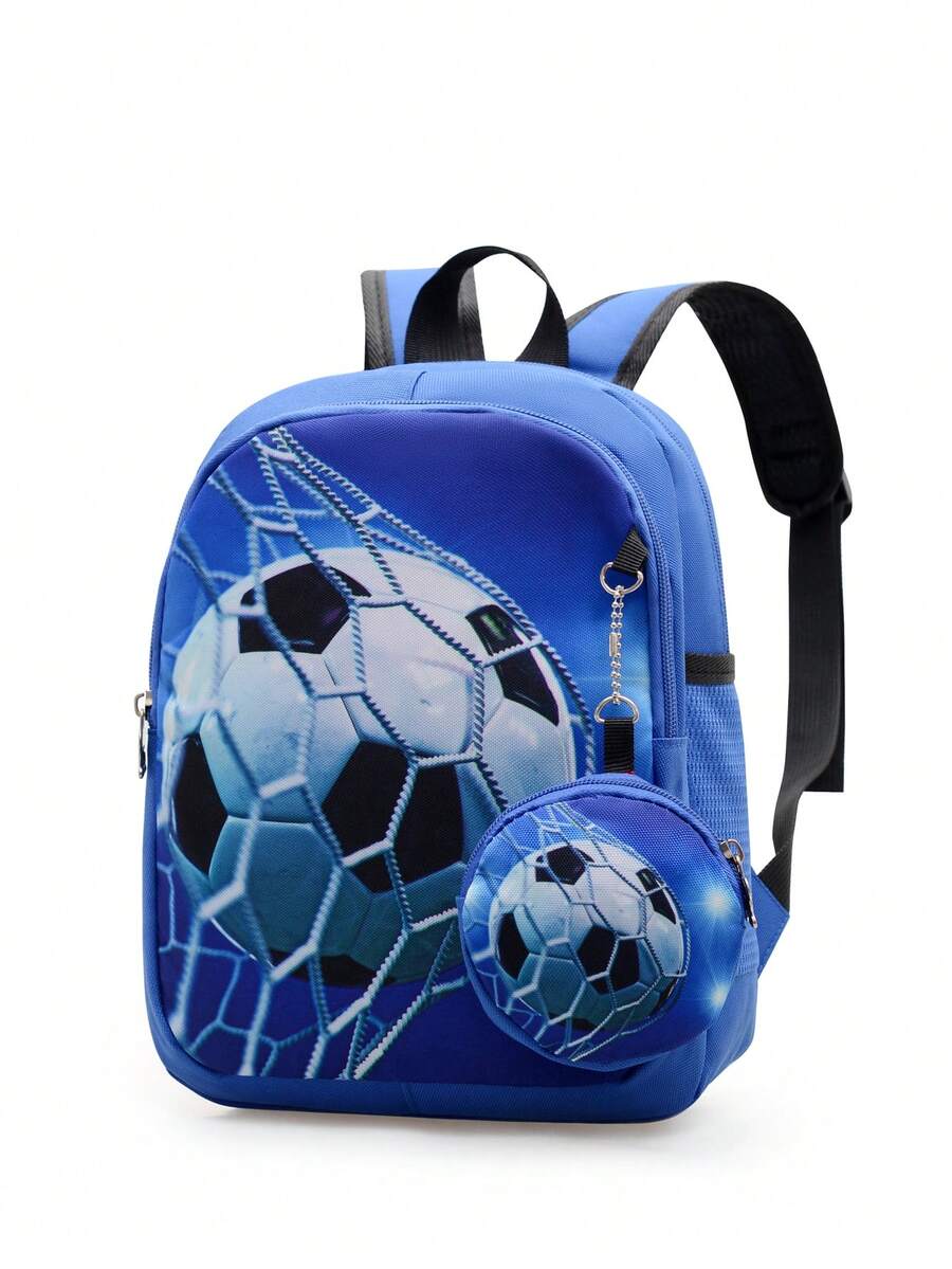 Korean Style Cartoon Football Children Backpack, Cute Boys' Lightweight Daypack, Large Capacity Kindergarten/School Bag - Blue - View 1