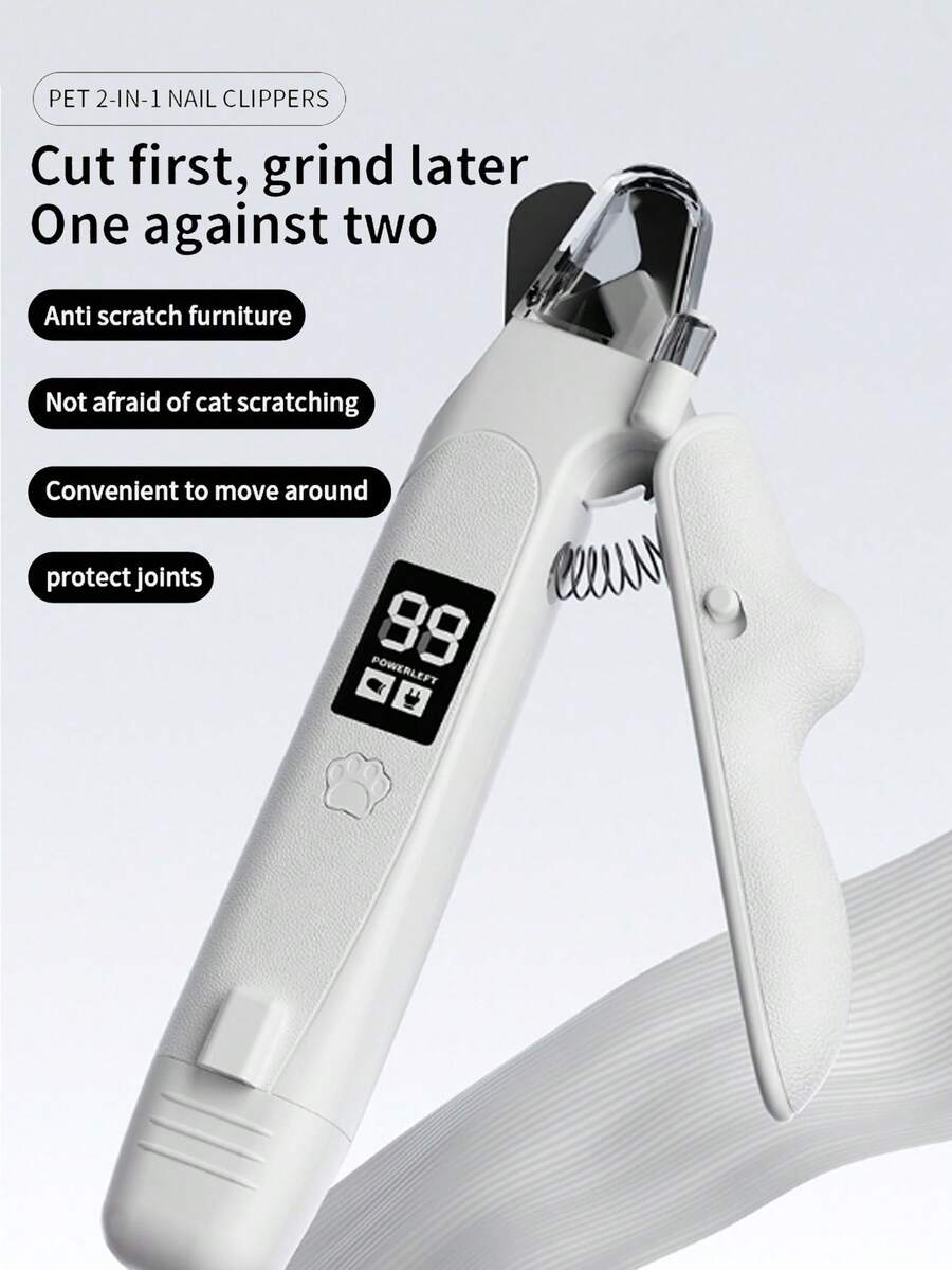 二合一宠物指甲修剪器和指甲锉，带 LED 灯、美容和血统照明，内置磨头，适用于狗和猫。