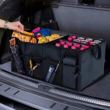 Multi Functional Storage Box, Multifunctional Clothing Storage Box, Travel Multifunctional Storage Box, Foldable And Easy To Carry, Multi Pocket Design, Can Hold Various Items, Shoe Storage Bag, Car Back Multifunctional Storage Box, Suitable For Various Travel, Car, Travel And Other Ways - 黑色方形 - 查看 1