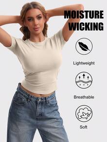 HOPLYNN 4 Pack Women's Tight Short Fitted Basic T-Shirts Short Sleeve Slim Fit Crew Neck Casual Fashion Crop Tops Tees Shirts Quick-Drying Breathable Fitness Clothes - 多色2 - 查看 4